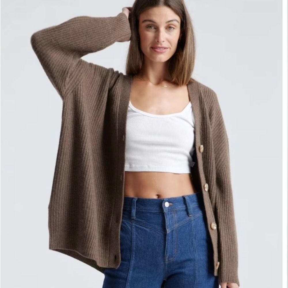 Quince Mongolian Cashmere Oversized Boyfriend Cardigan | Brown | Medium
